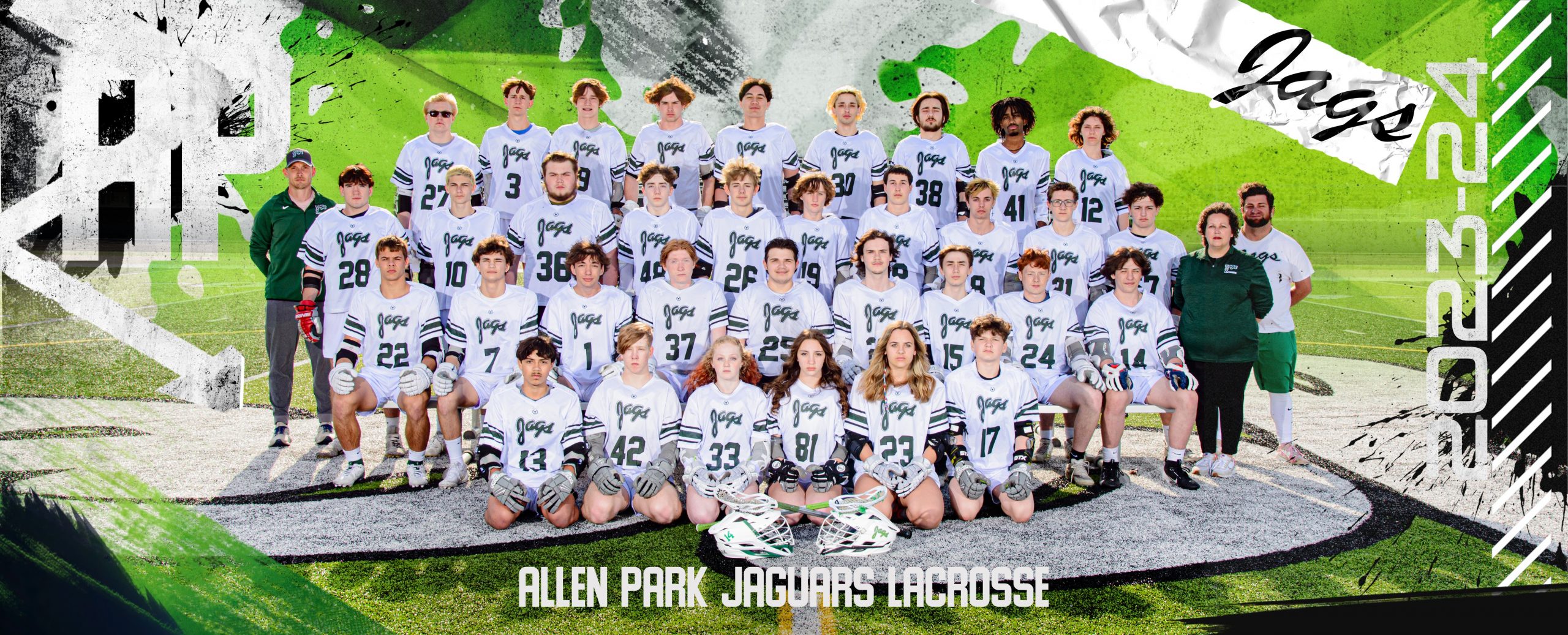 Allen Park Jaguar Swim athlete in green swimsuit posing for banner photo