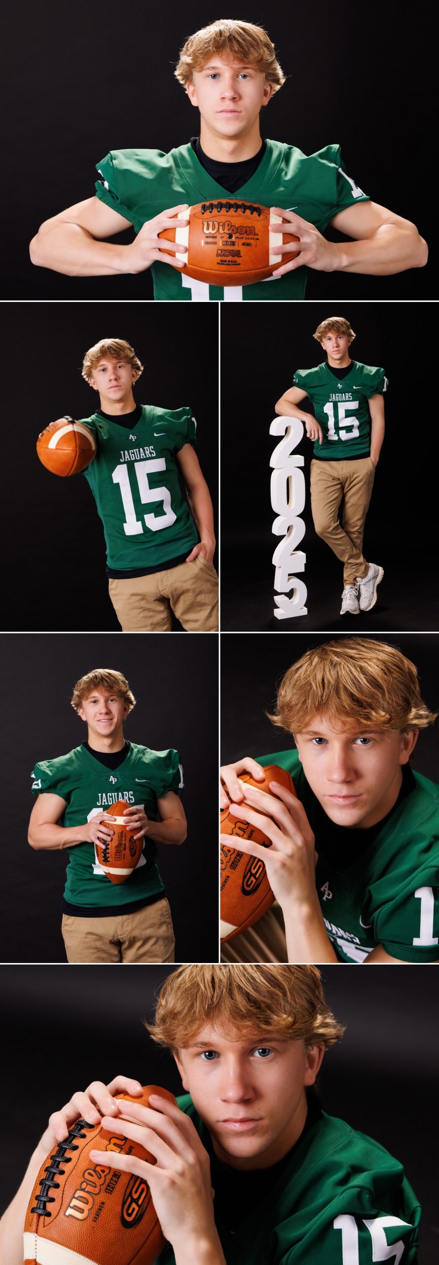 Allen Park Senior Football Player Portraits | Studio ONE Downriver photography storyboard collage featuring 6 photographs