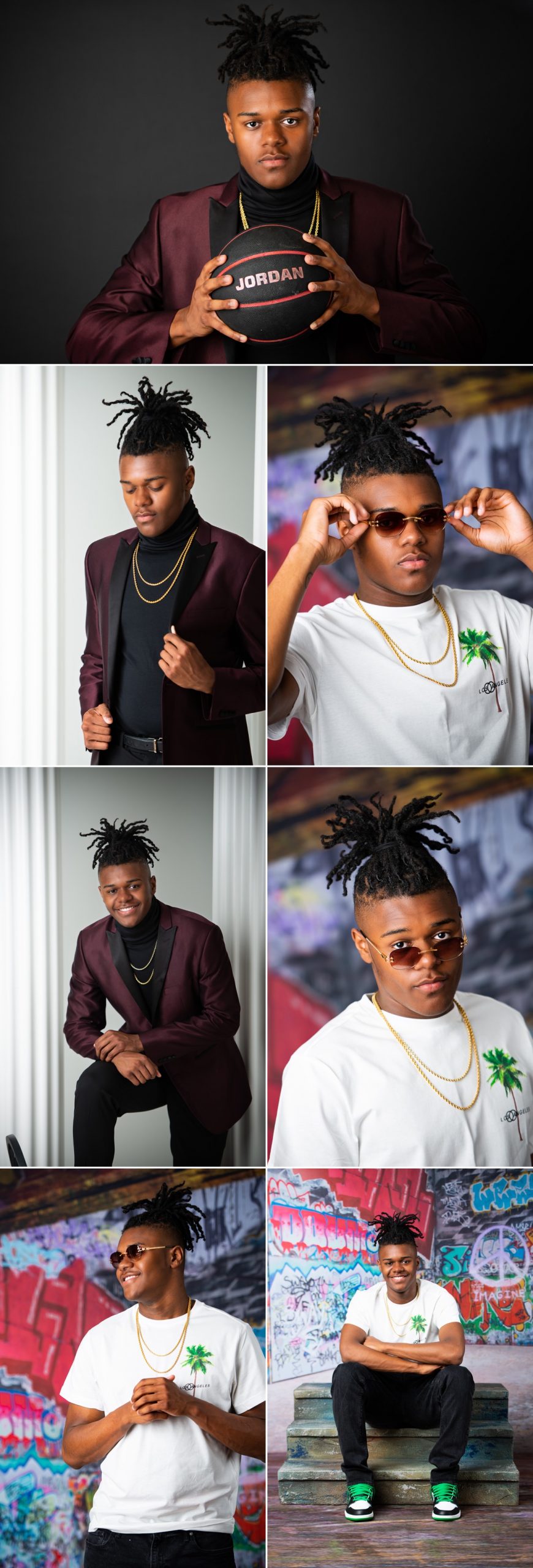 Frederick Senior Photography Session at Studio ONE Wyandotte photography storyboard collage featuring 7 photographs
