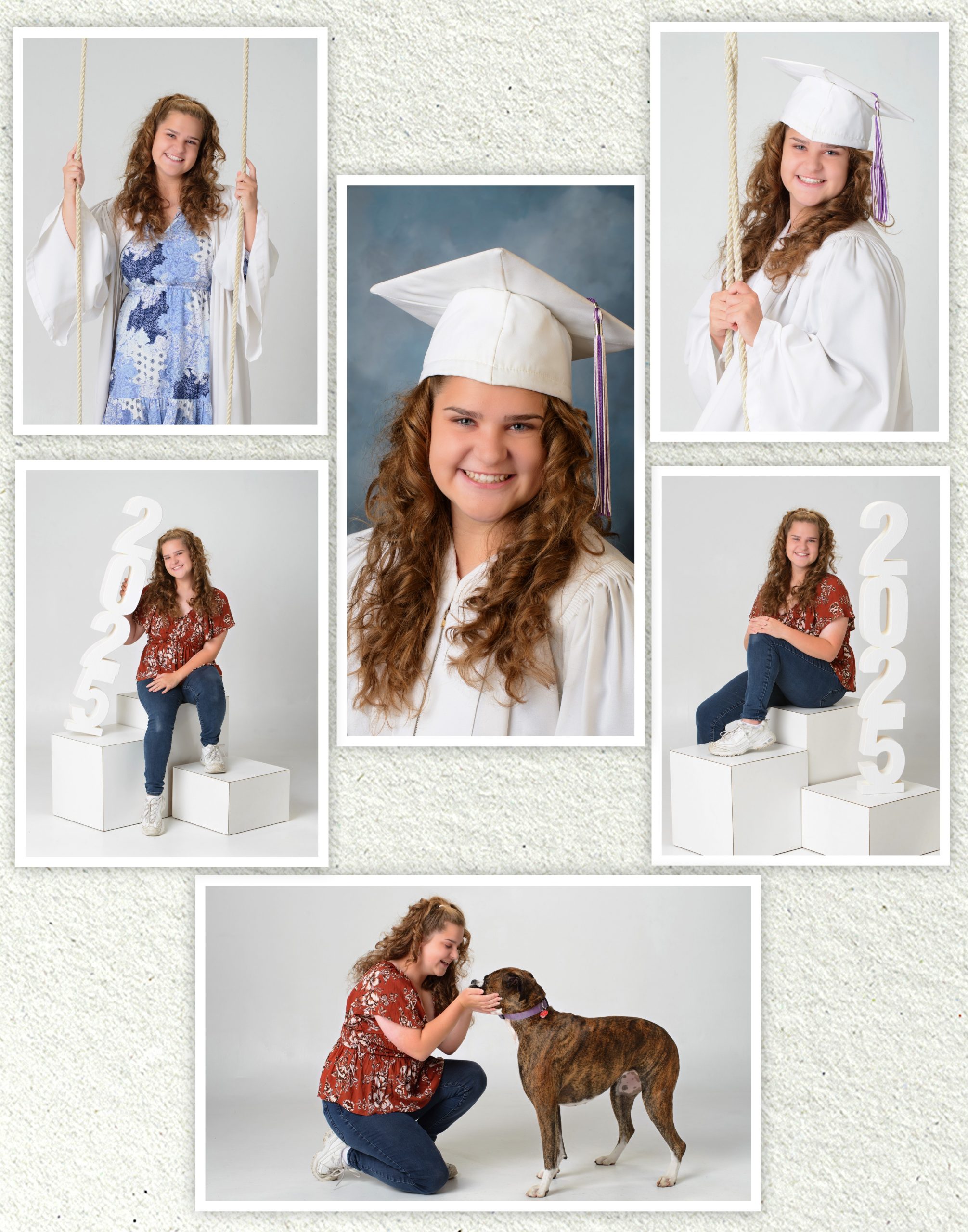 Lauren in blue floral dress holding swing ropes for Downriver senior photography session