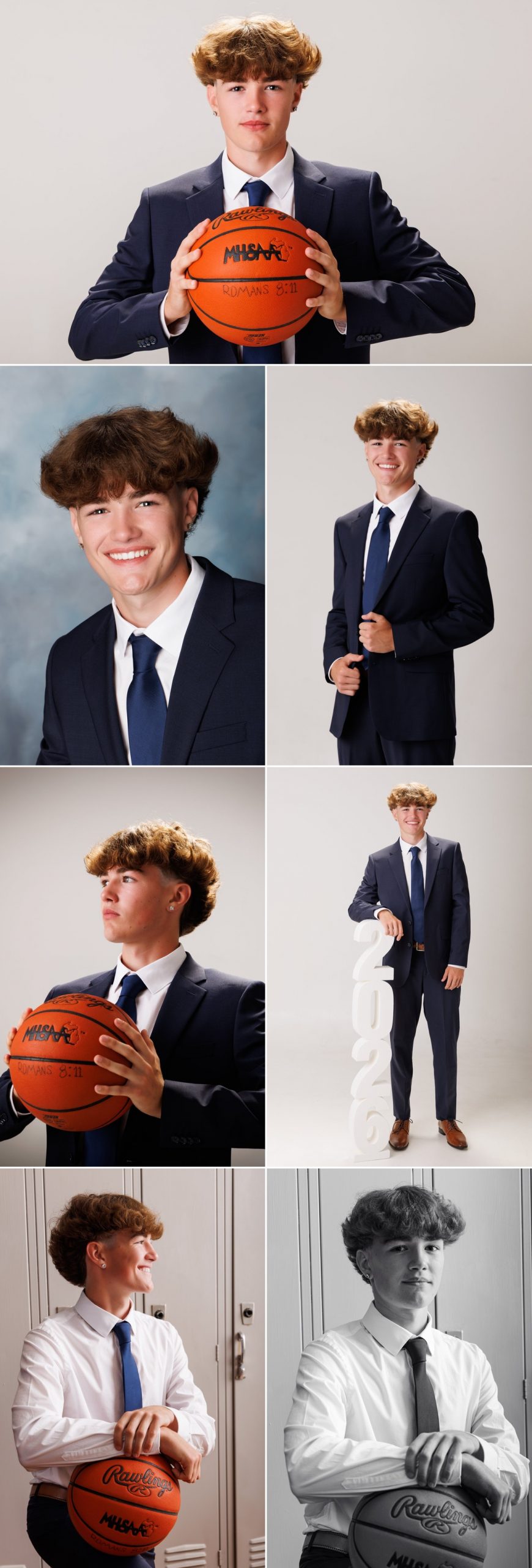 Downriver Senior Photography Session Featuring Basketball Portraits photography storyboard collage featuring 7 photographs