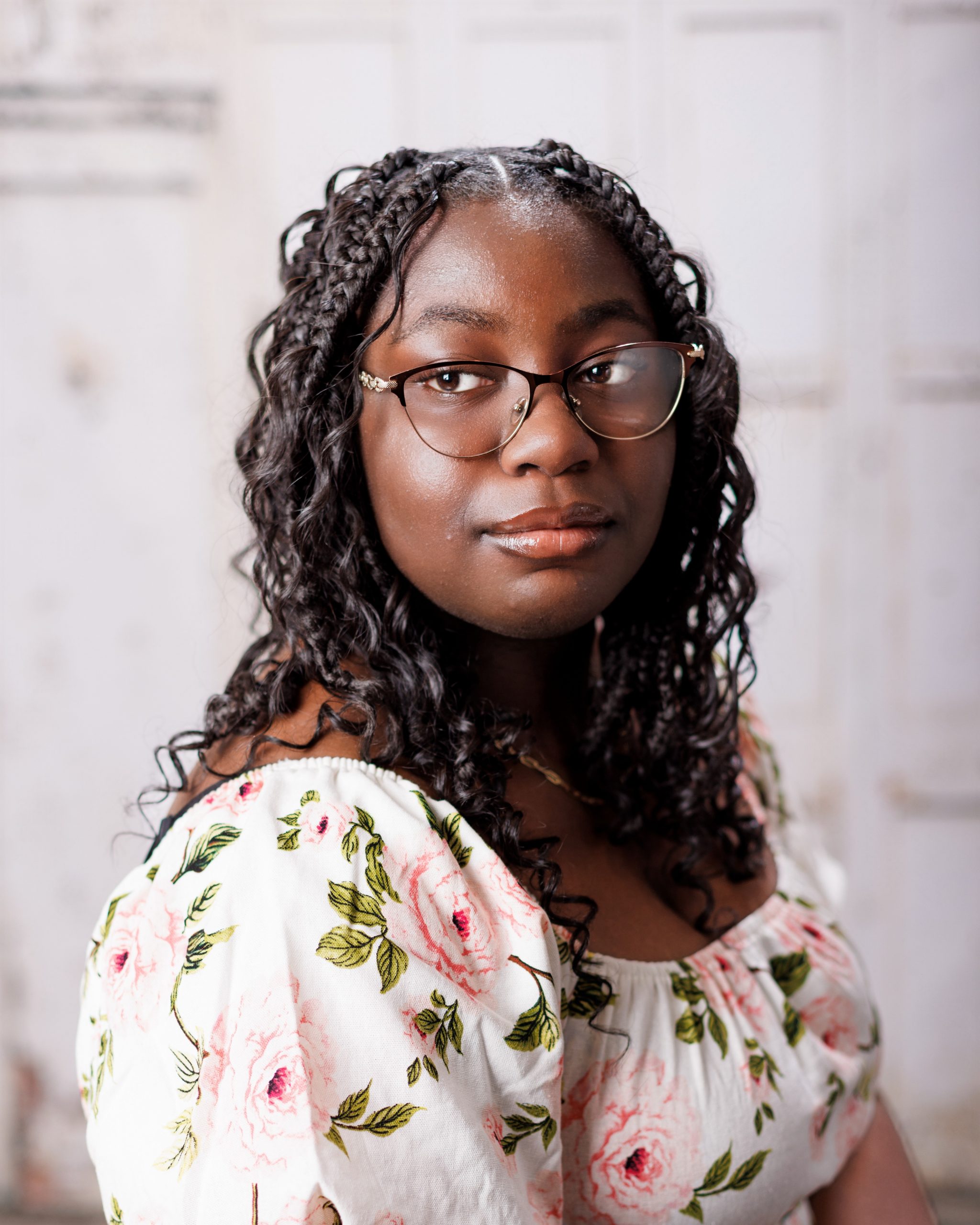Edsel Ford Graduation Senior Portrait with Cap and Floral Blouse