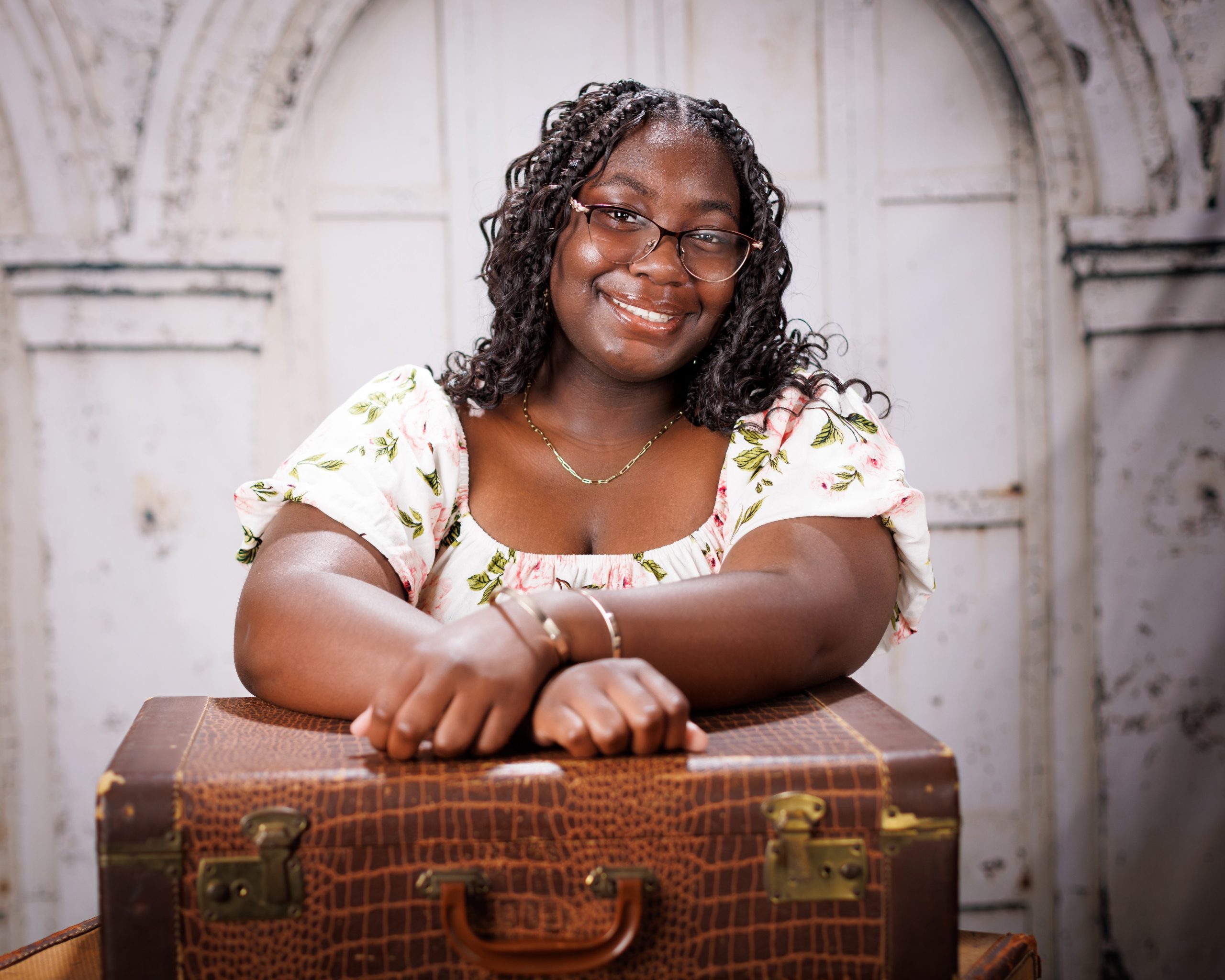 Edsel Ford Graduation Senior Portrait with Cap and Floral Blouse