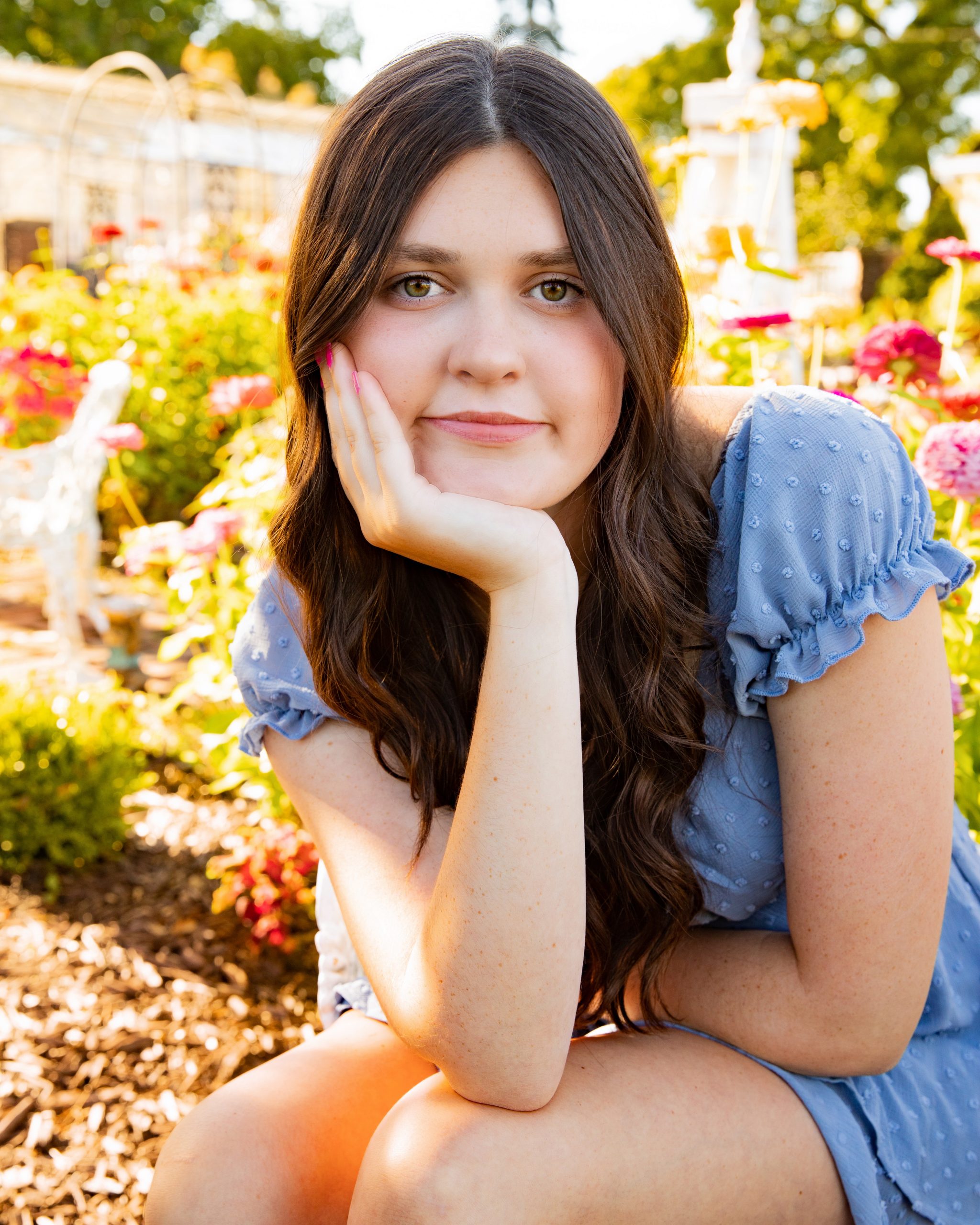 senior photo shoot at Grosse Ile park with model in blue dress