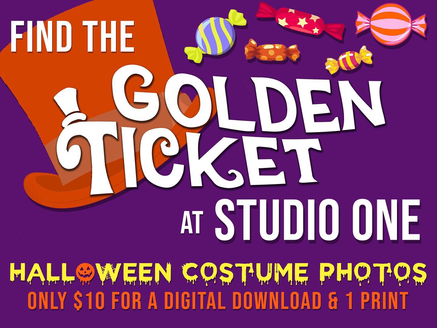 Getting ready for our Halloween Event on October 31st 5-8pm ! Stop by on your route at Studio ONE to find the GOLDEN TICKET and get a portrait of your whole spooky crew! — image 2 of 3