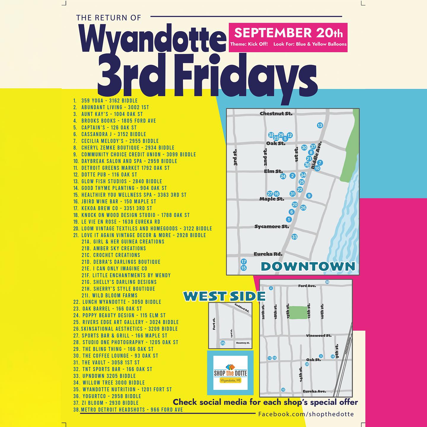 The Return of 3rd Fridays to @downtownwyandotte ! Over 30 (THIRTY!) participating local business in this wonderful town of ours! Everyone is doing a special offer for one day only on the first of many 3rd Fridays! Kick Off is Sept 20th - se