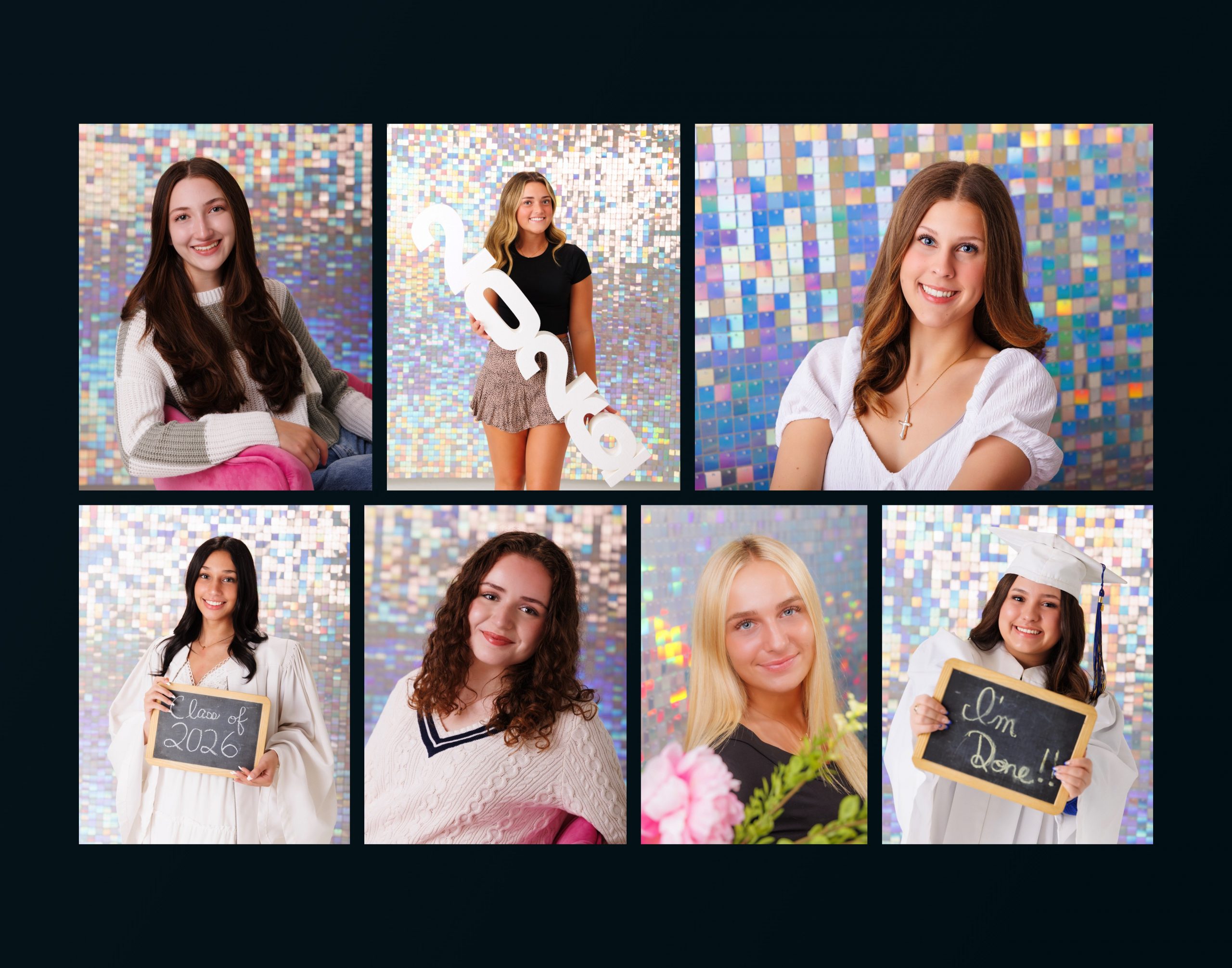 Wyandotte senior photography student holding book against glitter backdrop