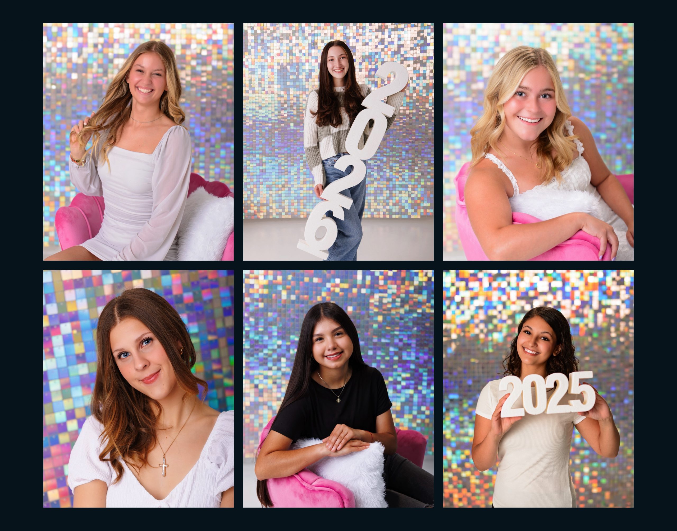 Glitter wall senior photo with 2026 graduation numbers