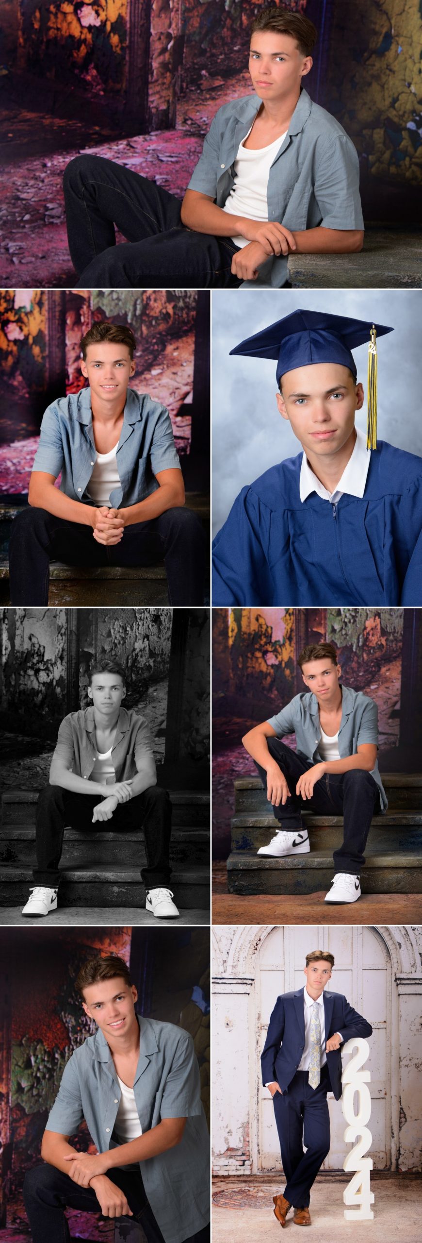 Wyandotte Senior Photography Session - Phillip photography storyboard collage featuring 7 photographs