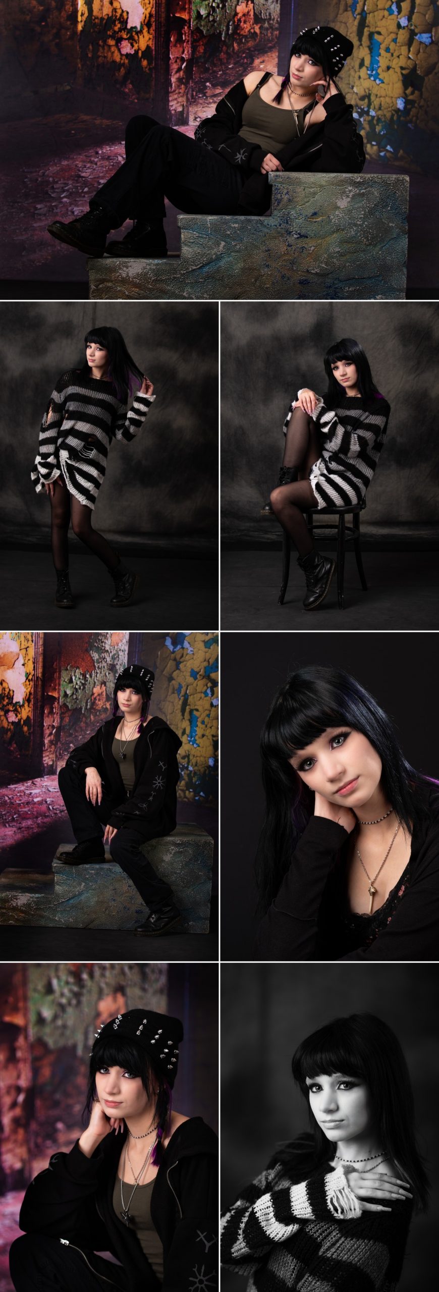 Wyandotte Senior Photography Session: Ashley Studio Portraits photography storyboard collage featuring 7 photographs